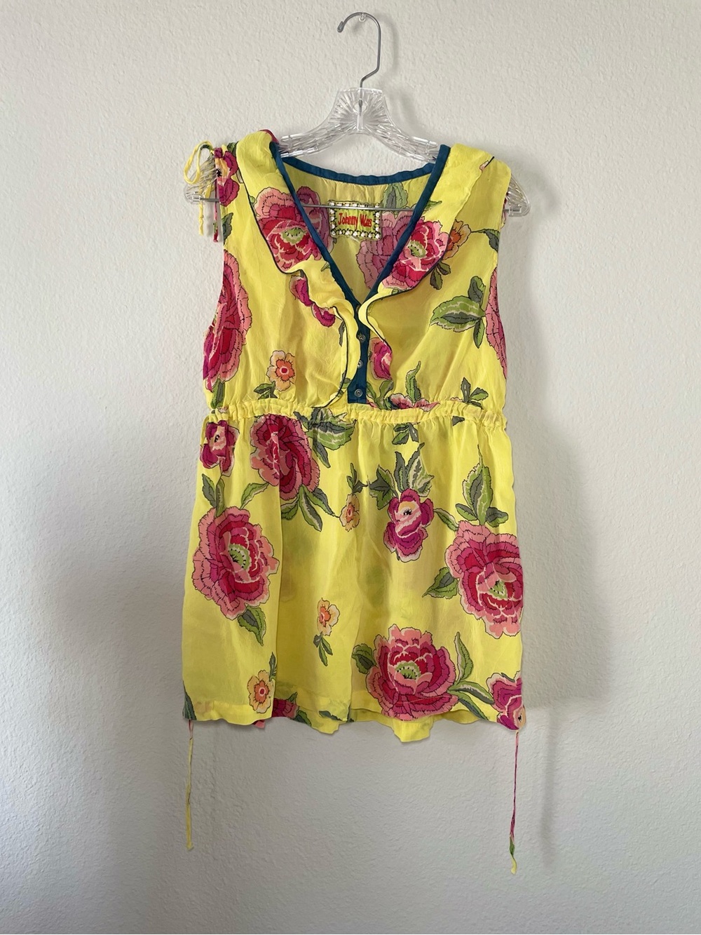 Johnny Was Women’s Sleeveless Sheer Tiered Pink Floral blouse Sz M